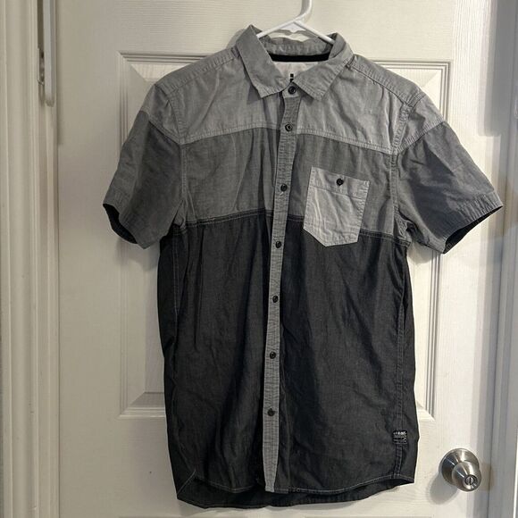 I Jeans by Buffalo‎ Shirt Mens Medium  Short Sleeve Button Up Color Block Gray - Picture 1 of 6